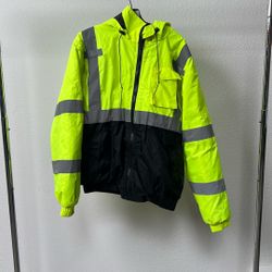  Hi-Vis Reflective Safety Jacket w/ Hood (Neon Yellow/Black)