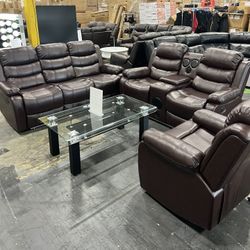 Brown 3 Pcs Sofa Set With Speaker And Lights