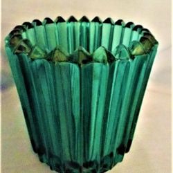 

Ribbed Green Glass Tea Light Votive Candle Holder Indiana Glass 2.5” diameter, 2.5” high 
