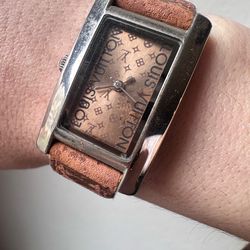 Vintage Louis Vuitton LV brown leather wristwatch