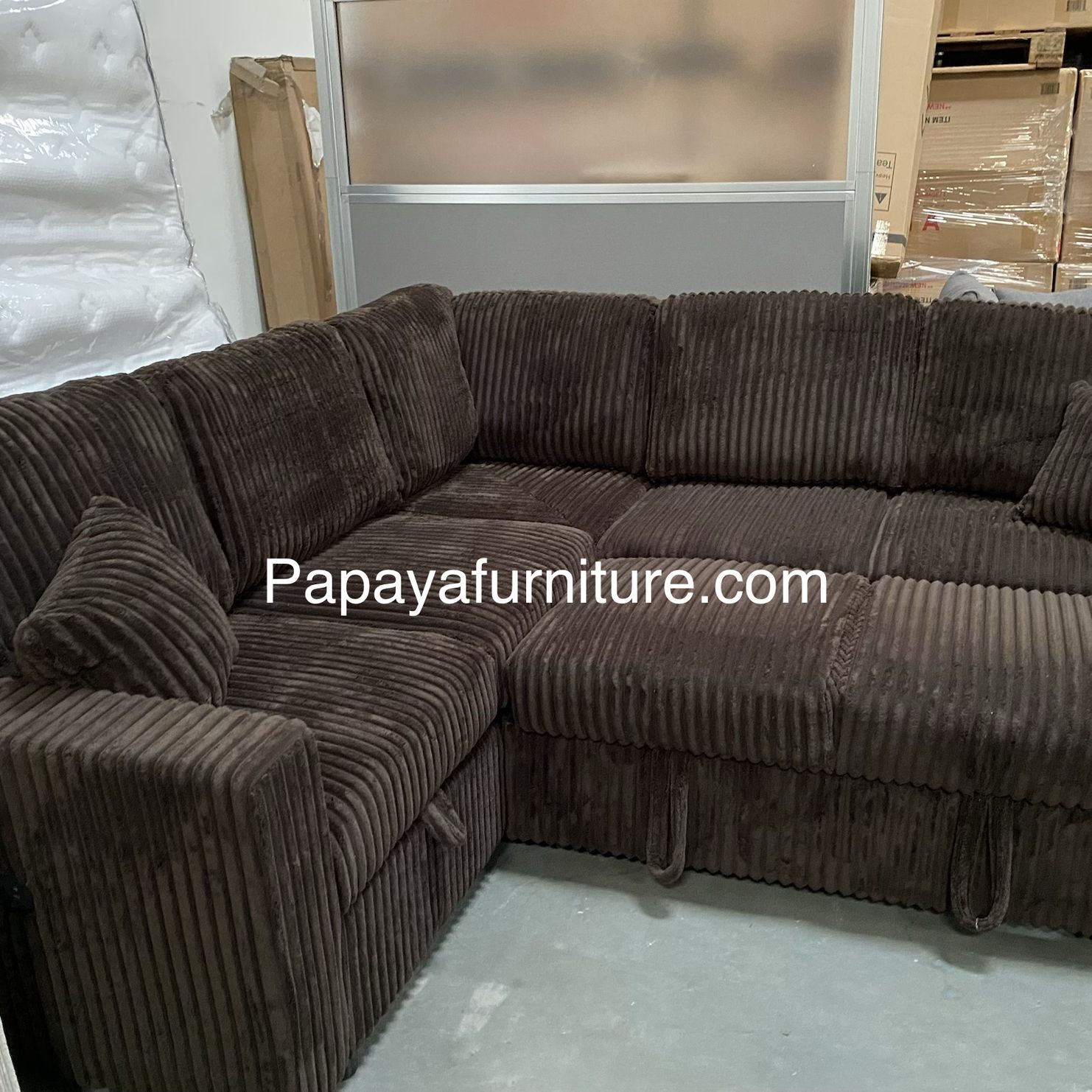 New! Plush Chocolate Sectional Sofa Bed With Storage, Brown Sectional, Sofa, Couch, Corduroy Sectional Couch With Pull-out Bed, Sofabed, Sleeper Sofa