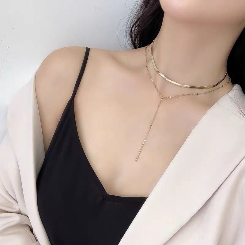 3 In 1 Gold Tone Double Choker And Drop Necklace 