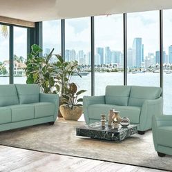 Valeria Watery Leather 3-Piece Living Room Set

