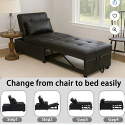 Faux Black Leather Adjustable Bed To Chair