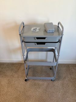 3 Tier Rolling Cart with 2 Drawers, Metal Utility Storage Carts with Wheels