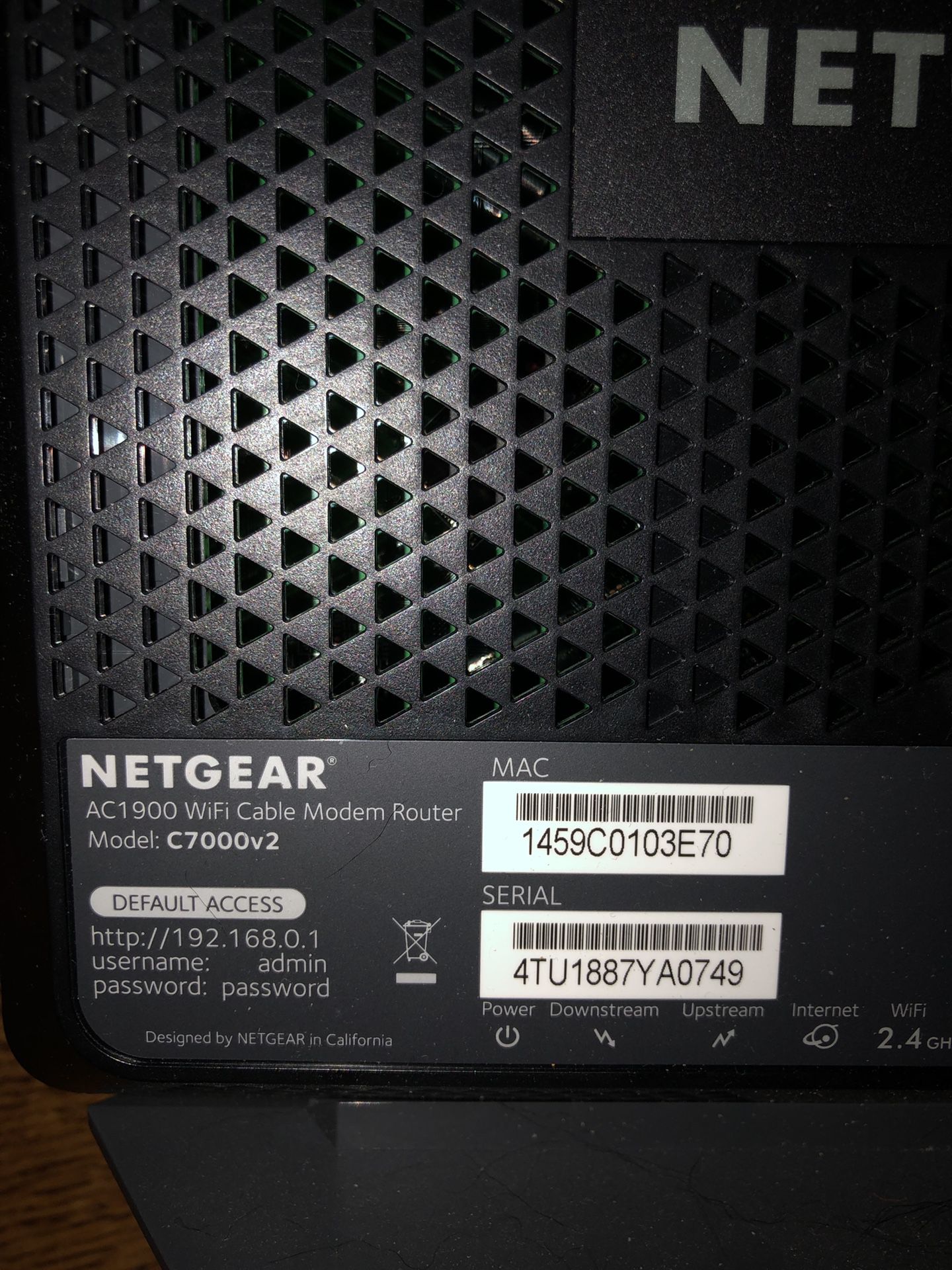 Netgear Ac 1900 WiFi cable modem router