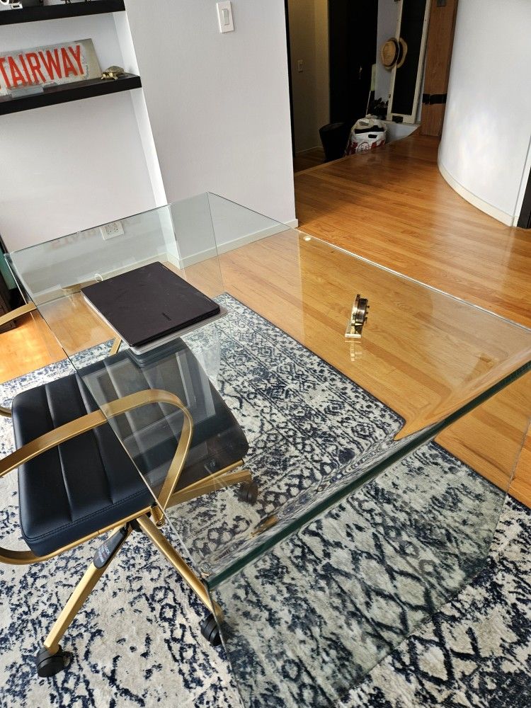 Stunning Solid Glass Waterfall Office Desk