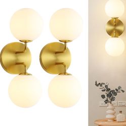 Wall Sconce Set of Two Gold Wall Vanity Light Modern Globe Wall Sconces Light Mid Century Wall Sconce 2 Light for Bathroom Mirror Living Room Bedside 