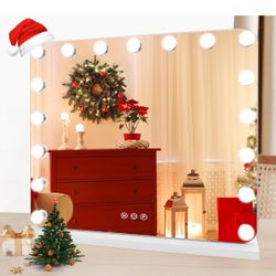 Hollywood Vanity Mirror with Lights, 17 Dimmable LED Bulbs 3 Color Lighted Makeup Mirror with Detachable 10X Magnification Mirror, Tabletop or Wall-Mo