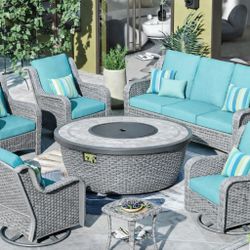 brand new patio set with 60” fire pit propane