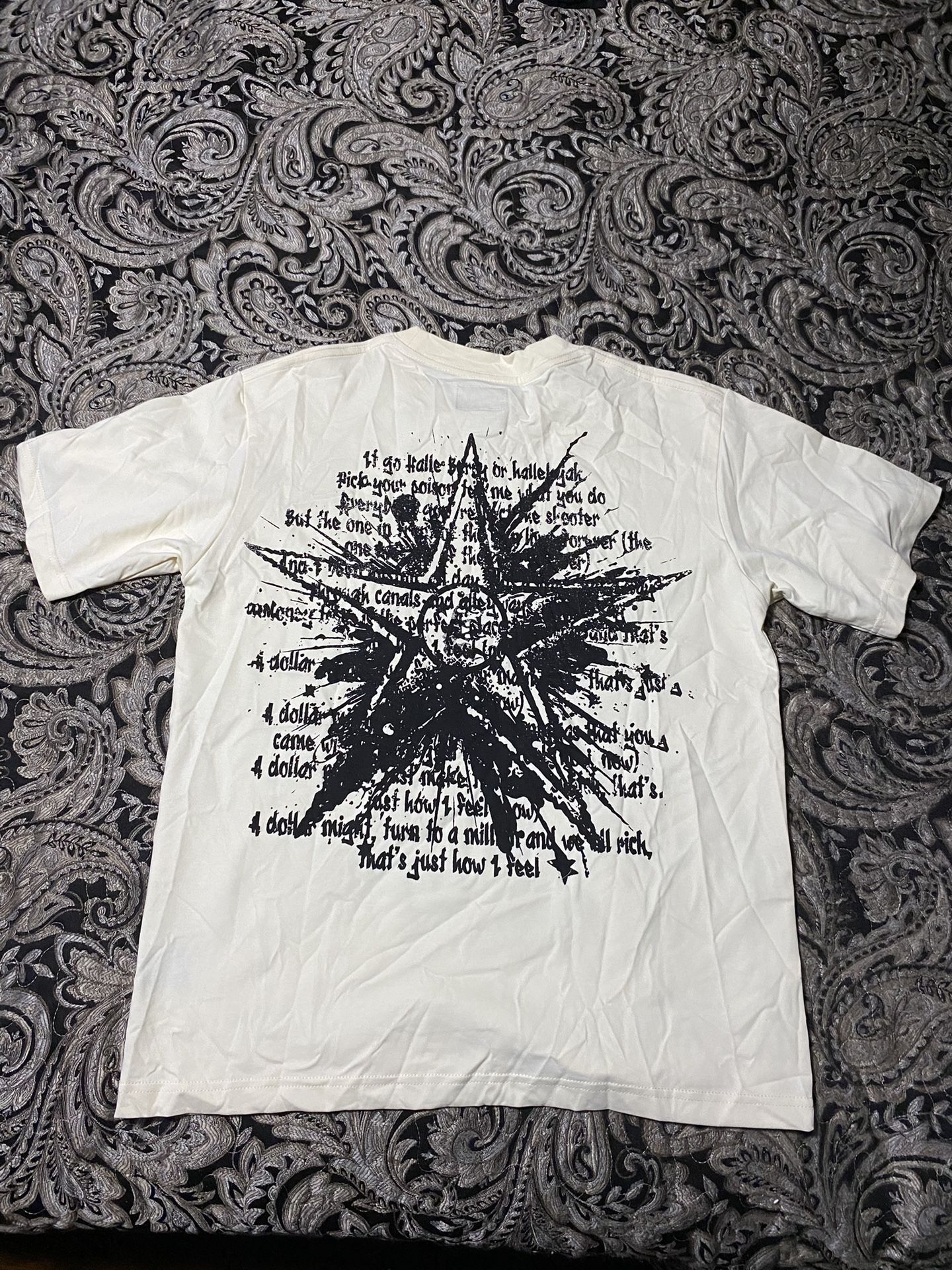 Hellstar tee, cream/yellow/black, size small