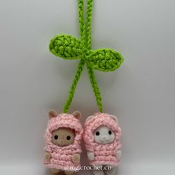 Crochet calico cherry keychain