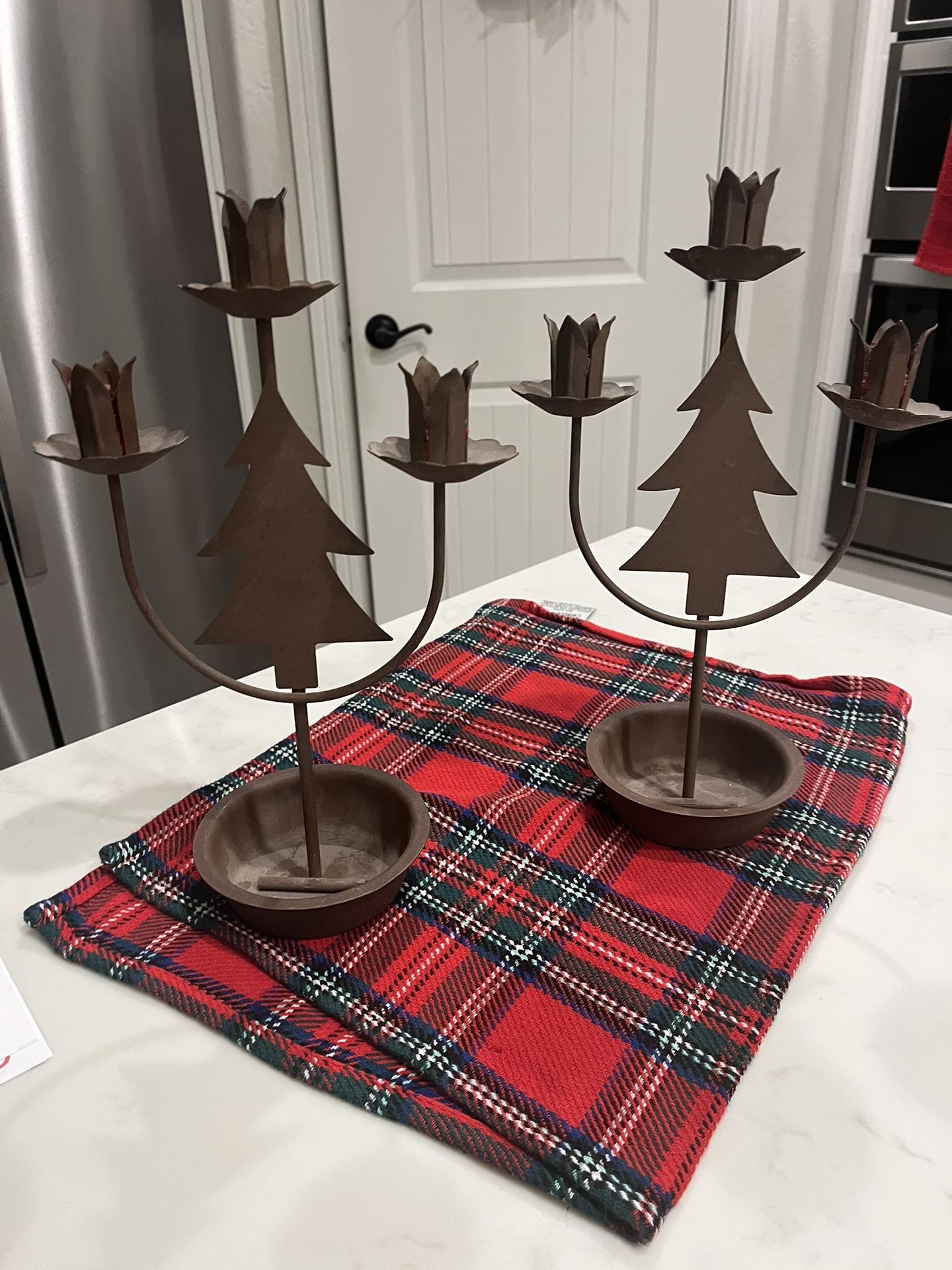 Awesome Rustic / Country Metal Christmas Tree Candle Holders 