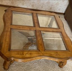 Wood Coffee Table with Glass Panels