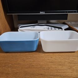 Pyrex Refrigerator Dish "Blueprint" 502-B Qty 2 Vintage 