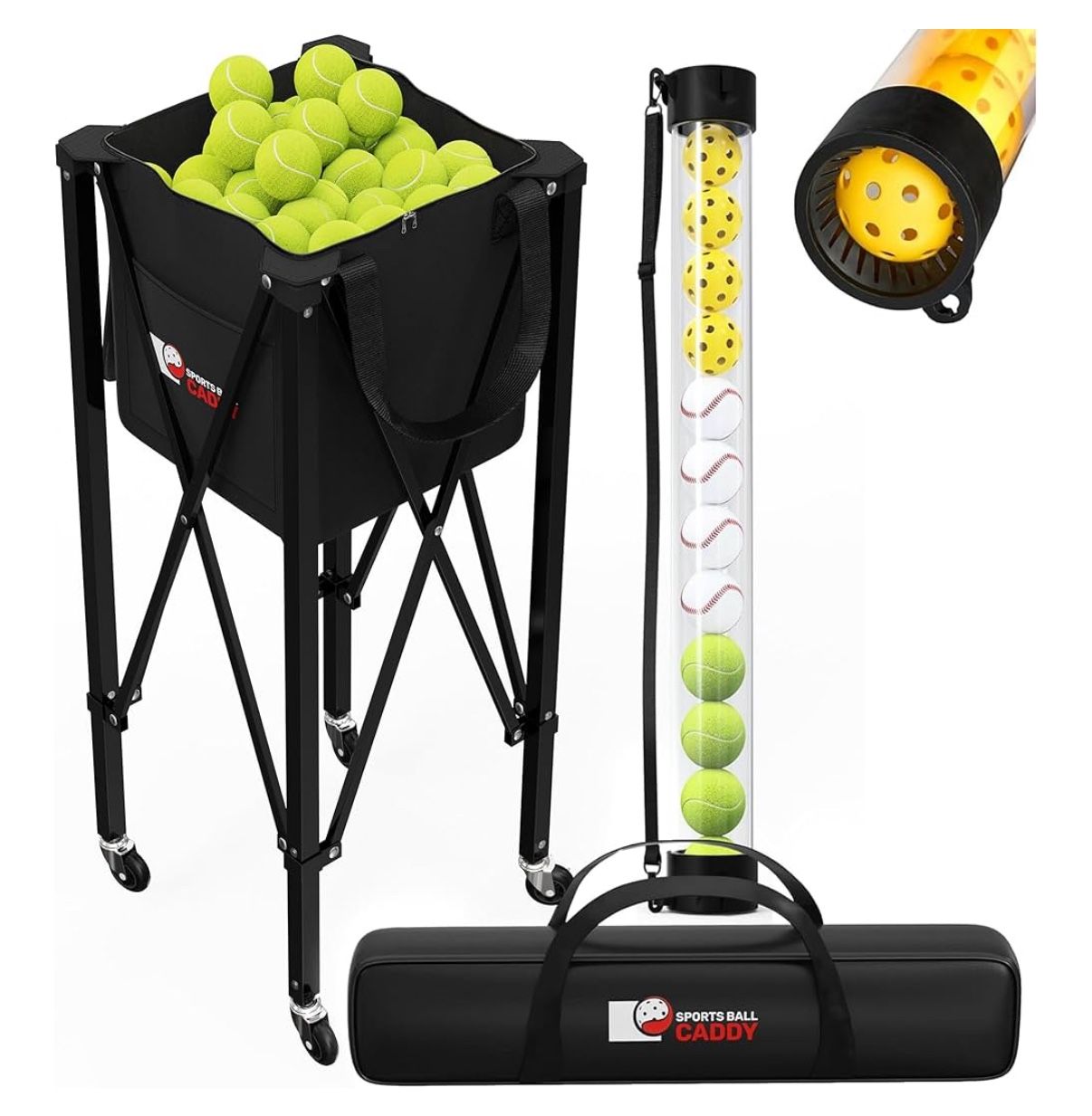 Sports Ball Caddy 2 in 1 Set] Tennis & Pickleball Hopper with Pickup Tube