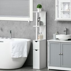 Bathroom Storage Cabinet with Open Shelves, White