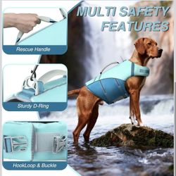 VIVAGLORY Sports Style Dog Life Vest, Dog Life Jacket for Swimming & Boating, Ripstop & Buoyancy for Puppy Doggy, Lifejacket with Handle, XL, Cyan