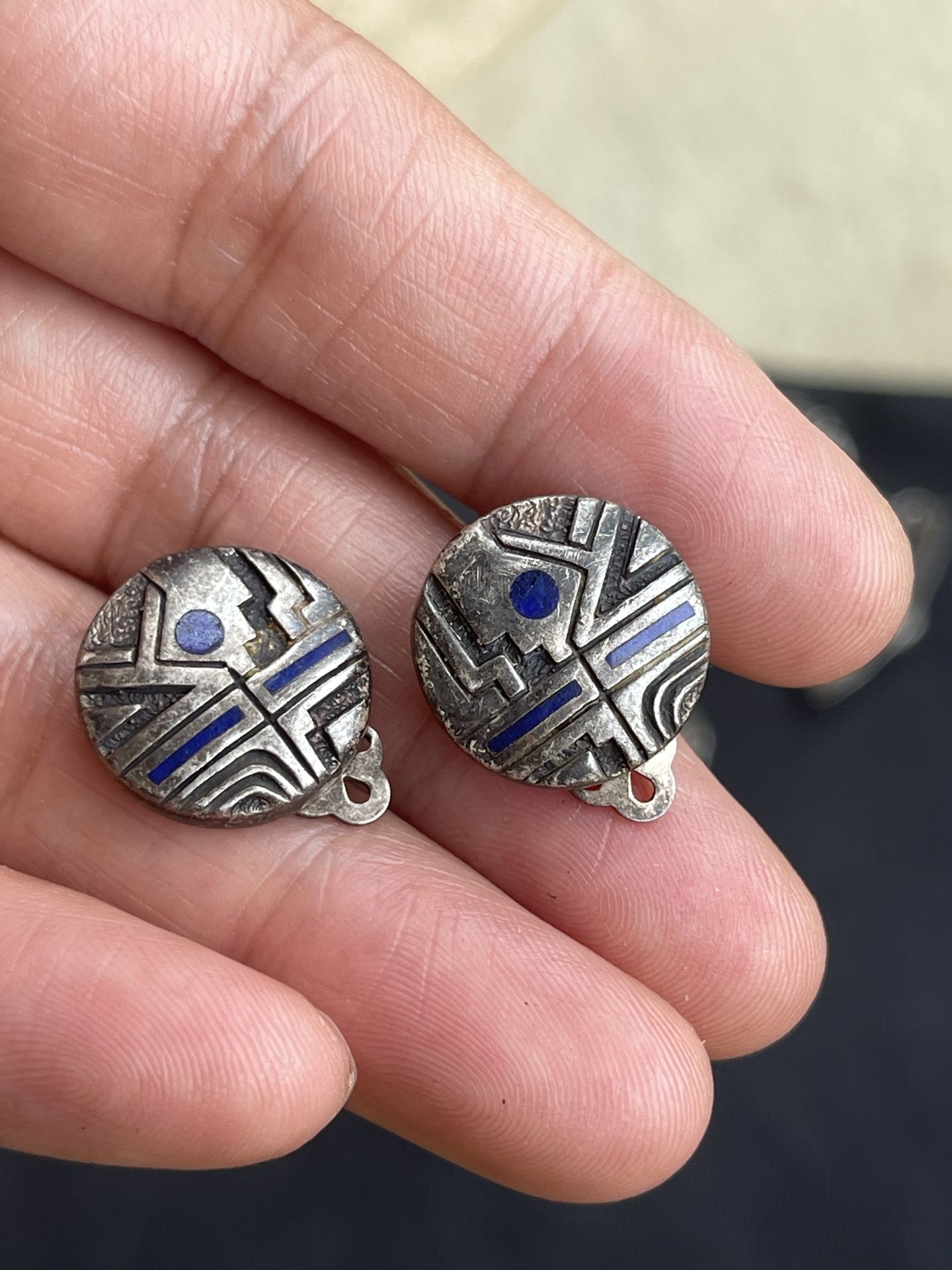 925 Sterling Silver Clip-On Earrings with Blue Enamel Convertible Pendant Design