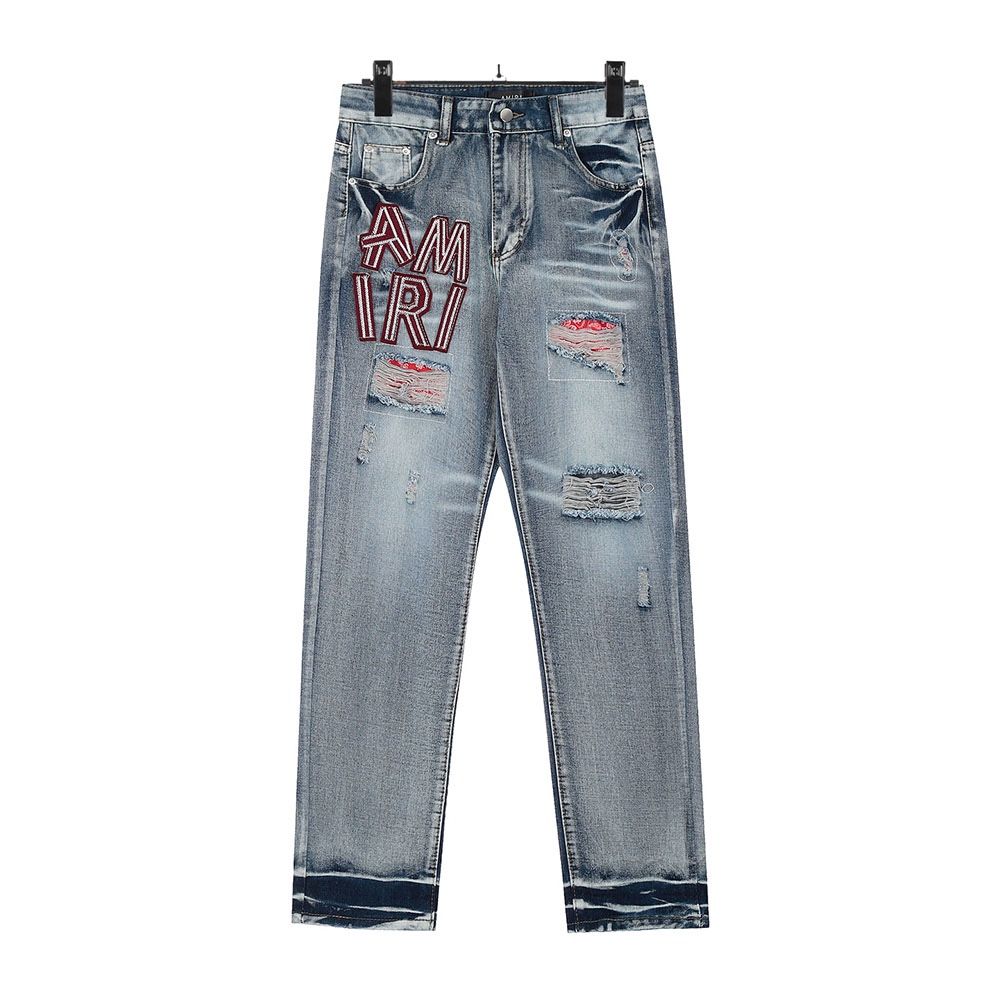 Amiri Red Patch Letter Embroidered Jeans