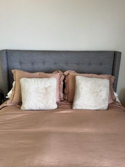 Queen Grey Upholstered Wingback Bed Frame