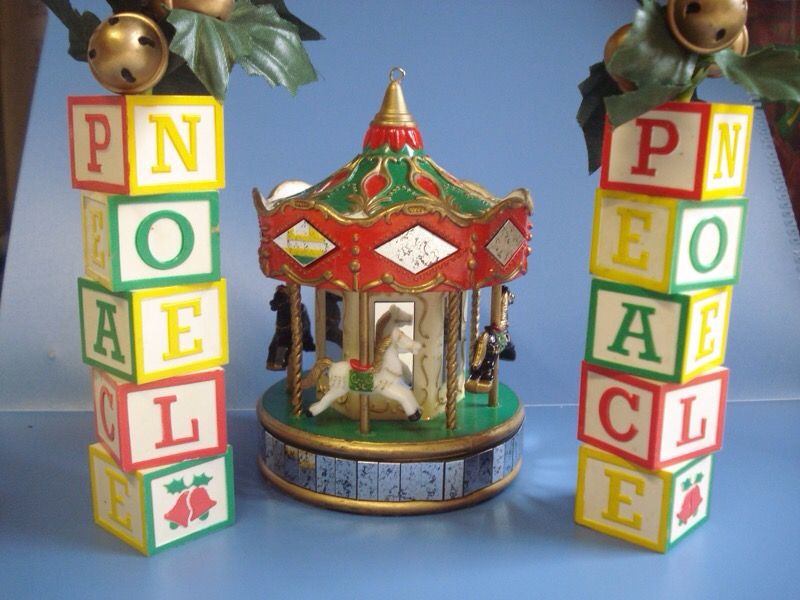 NOMA Ornamotion - 1 Christmas Carousel Ornament and 2 Letter Cubes Ornaments