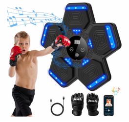 Music Boxing Machine, Wall Mounted Bluetooth Punching Pad with Gloves Height Adjustable Easy Setup with 5 Levels for Adults and Kids, Bluetooth Music 