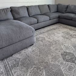 Family Sized Grey Sectional with Chaise Lounge