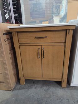 30" Wood Finish Bathroom Vanity with White Sink Top