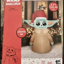 Star Wars The Mandalorian Grogu Airblown Inflatable Light Up 5 Ft Tall New