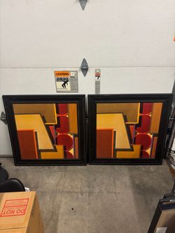 Pair of Square Framed Picture Wall Art Decor