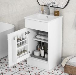 18" Bathroom Vanity with Sink Combo, Bathroom Storage Cabinet with Ceramic Sink, Bath Vanities for Bathroom, Garage and Garden, White