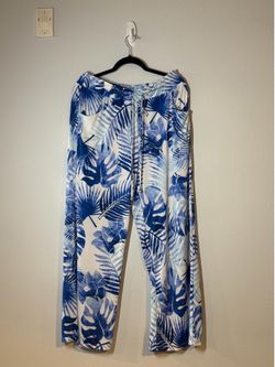 Blue and White tropical swimsuit cover up pants