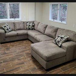 Casual Light Color Cozy Huge U Shaped Sectional With Chaise Sofa💥 Brand New💯 Couch Living Room Set👍 $39 Down Payment 🤑