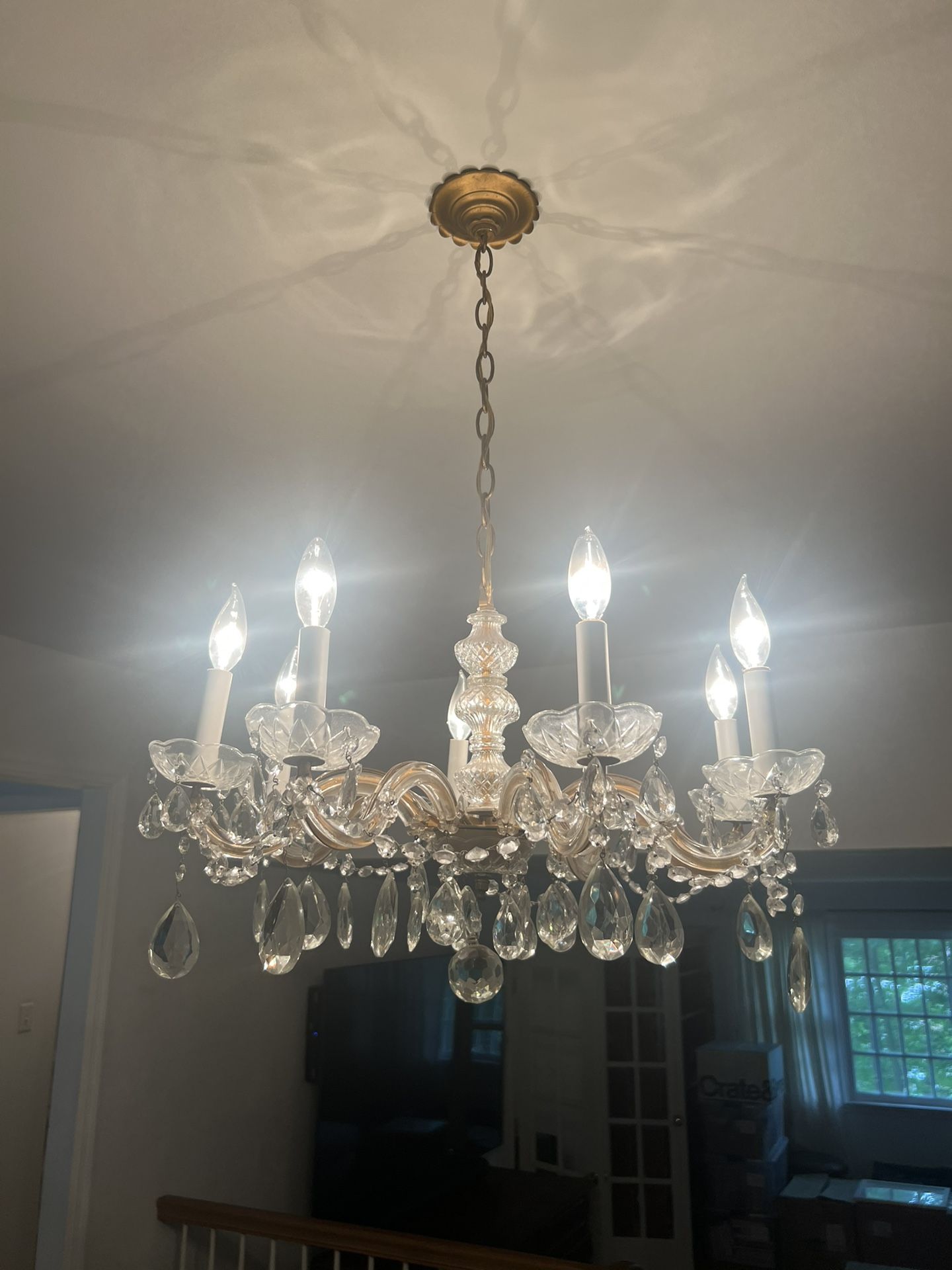 Chandelier with Glass and Crystals—Great Condition purchased at ABC Carpet and Home