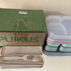 PUiKUS 4 pack bento lunch box, 4 compartment meal prep containers for kids,  durable bpa free