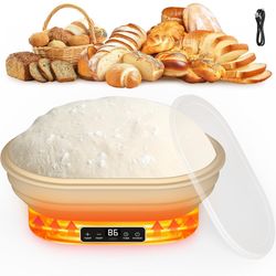 Heating Sourdough Bread Proofing Basket, 2L Electric Thermostatic Silicone Oval Banneton Proofing Bowl with 6 Timer & Temp Settings for Dough Rising, 