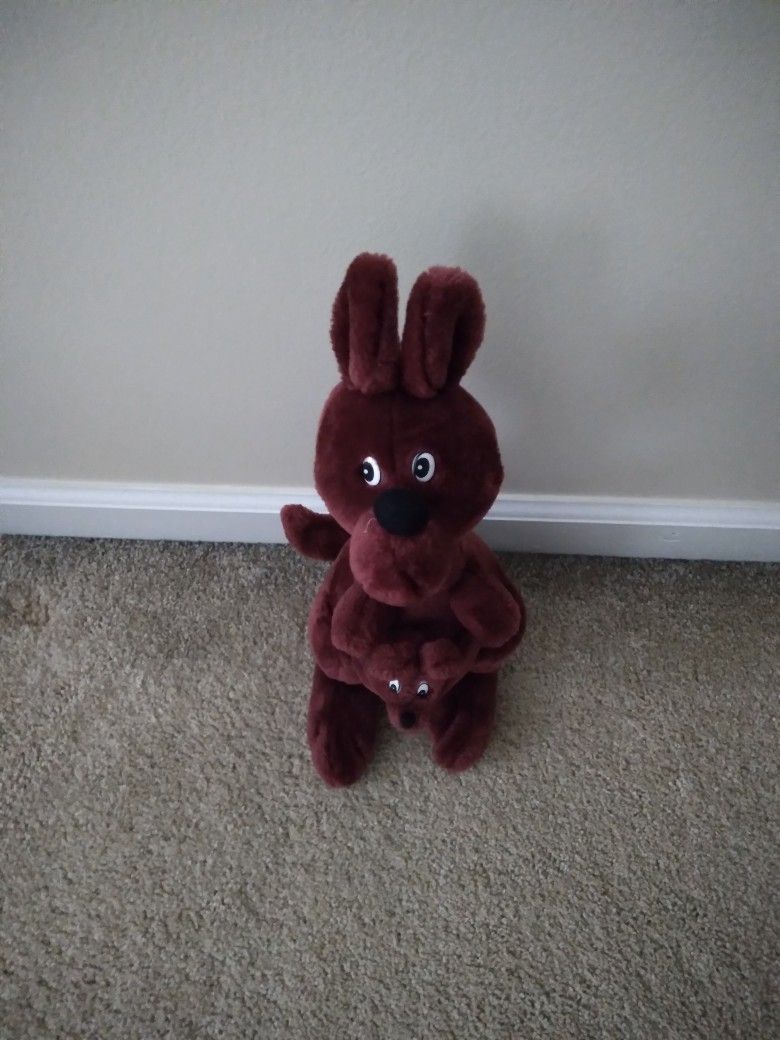 Burgundy Kangaroo And Joey In Pouch 13" Stuffed Animal