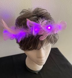 ANGEL HALO CROWN LED LIGHT UP PINK FEATHER HEADBAND HALLOWEEN