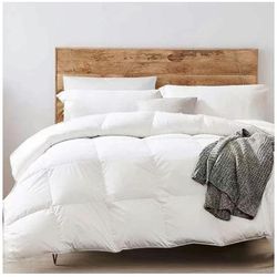 Goose Duck Feather Down Comforter - 100% Cotton Cover, All Season Cotton Fluffy Down Duvet Insert with White Duck Down Feather Filling, Bedding