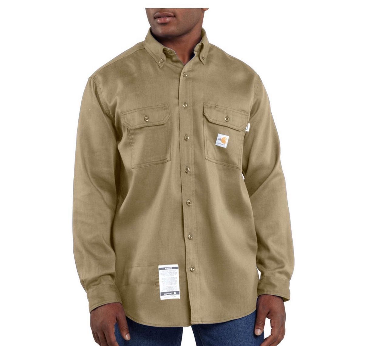 Carhartt Flame Resistant Lightweight Twill Shirt Mens Rugged CAT 2 FR Khaki XL Mens
