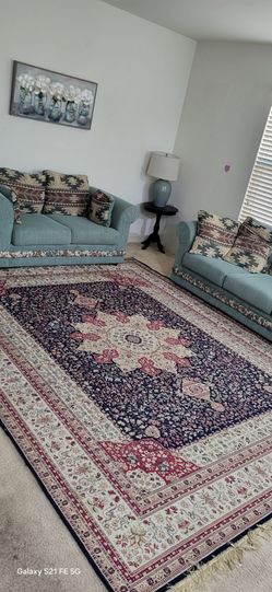Large Persian-Style Area Rug 9x11 ft – Navy & Red Medallion Design
