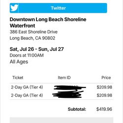 One Warped Tour 2 Day GA Pass Long Beach 07/26 & 07/27