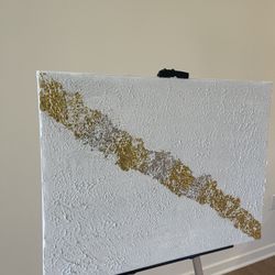 Textured Abstract Wall Art 18x24 – Handmade White, Gold & Silver Canvas