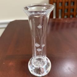 Vintage Kosta Boda Etched Crystal Bud Vase-Fish With Water Plants