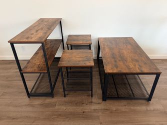 4-Piece Industrial Rustic Living Room Table Set