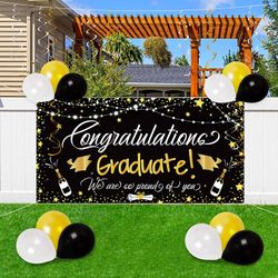 25PCS Graduation Party Decorations 2022 - Large Congrats Grad Banner Garland Photo Backdrop+Balloons+Hanging Swirls Supplies(Black)