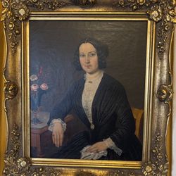 Antique  19th C. Oil Portrait Of Well dressed Woman  