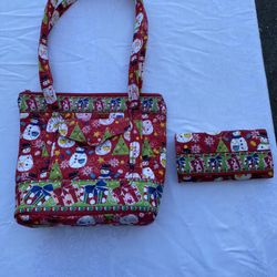 Quilted Fabric Christmas Purse With Matching Wallet