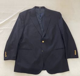 JOS A BANK WOOL SUIT- SIZE 46, GOLD STYLE BUTTON, 100% WOOL